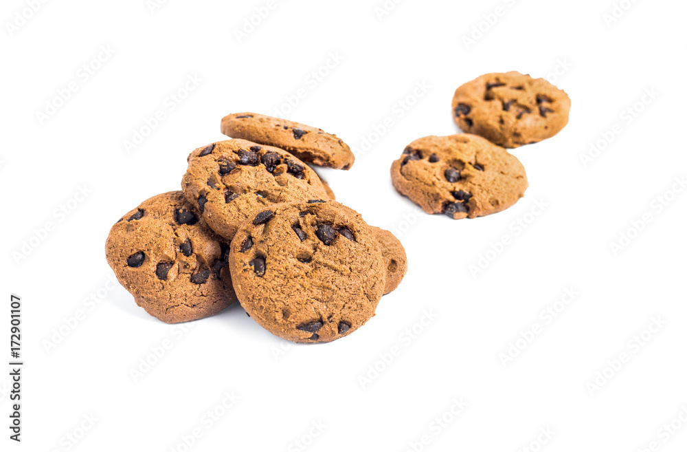 Chocolate chip cookies on isolated white background Chocolate chip cookies on isolated white background