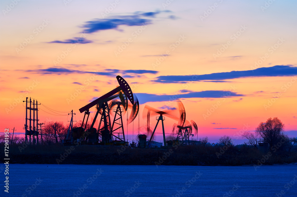 The sunrise of oil field scenic