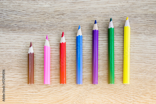 Photos Colored pencils on wood background