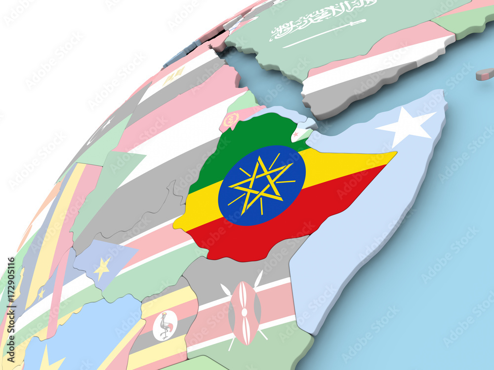 Ethiopia on globe with flag Ethiopia on globe with flag