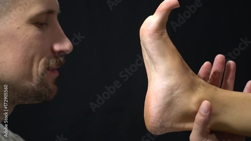 Bearded freak fond of foot fetish