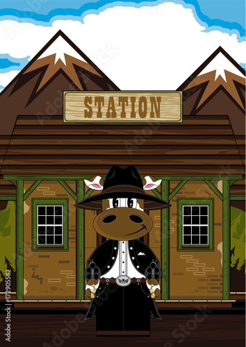 Cute Cartoon Wild West Cow Cowboy and Jail