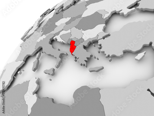 Albania on grey political globe