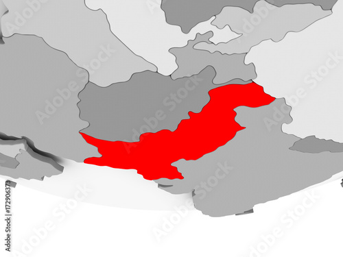 Map of Pakistan on grey political globe
