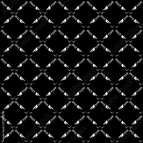 Seamless ornate grid pattern. Vector graphic on isolated black background.