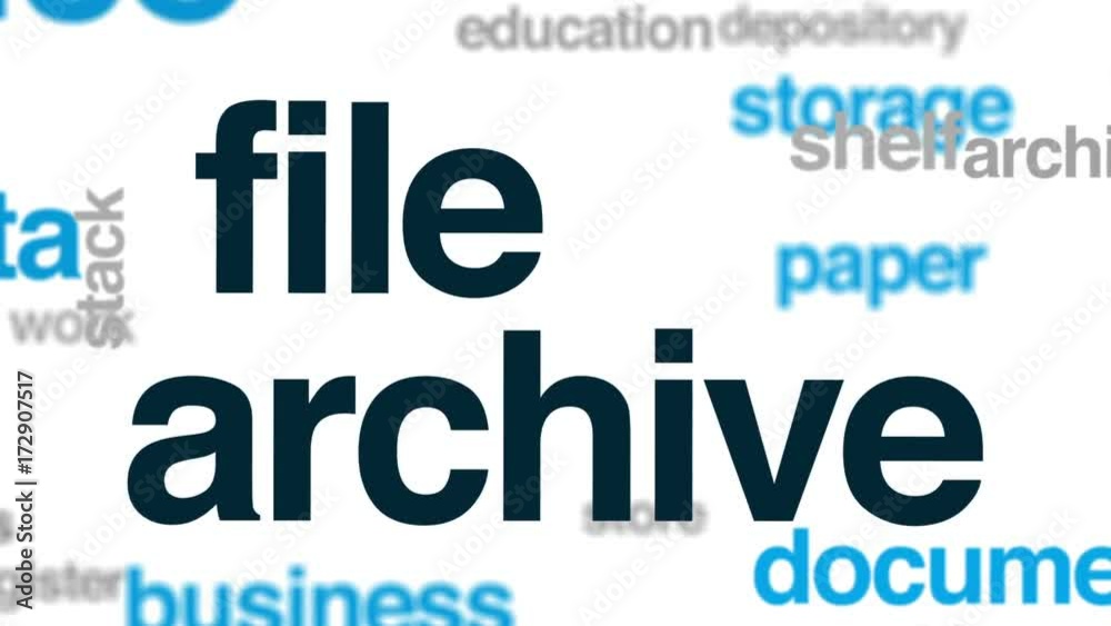 File archive animated word cloud, text design animation.