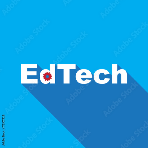 Education Technology ( EdTech) text with with mechanic gear sign / symbol and long shadow design