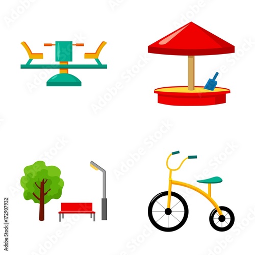 Carousel, sandbox, park, tricycle. Playground set collection icons in cartoon style vector symbol stock illustration web.