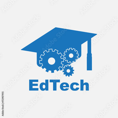 Education Technology ( EdTech) text with graduation hat and mechanic gear sign / symbol