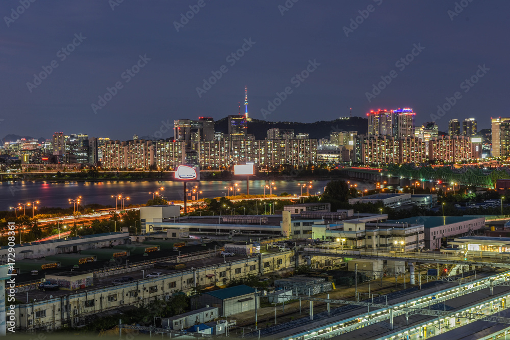 seoul city night, skyline, south korea 