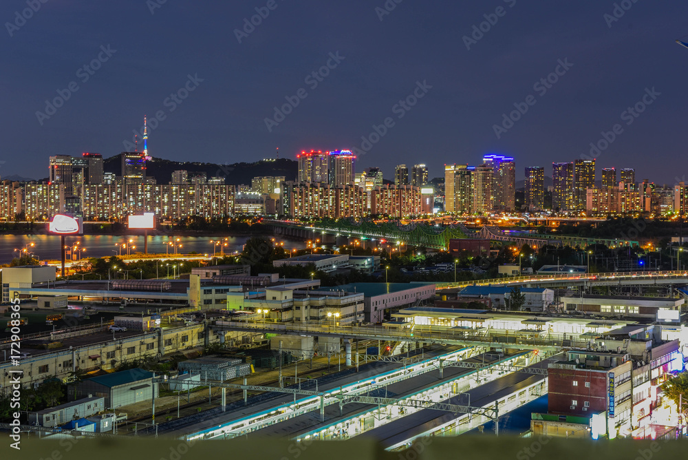 Naklejka premium seoul city night, skyline, south korea 