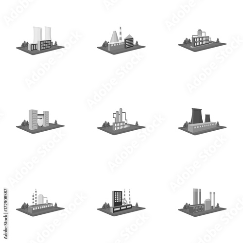 Processing factory,metallurgical plant and other production. Factory and industry set collection icons in monochrome style isometric vector symbol stock illustration web.
