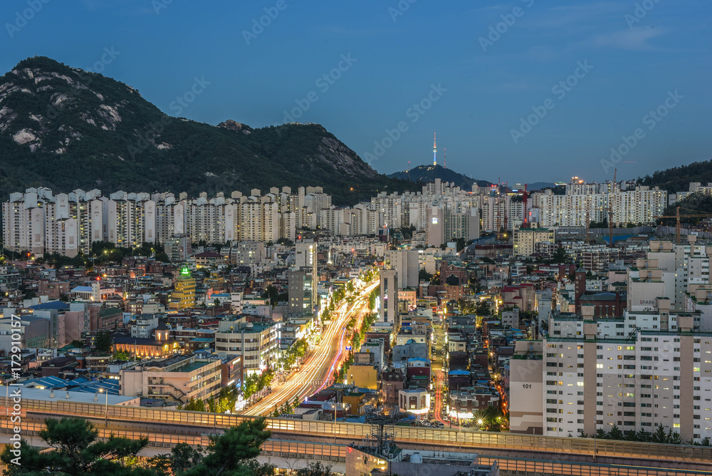 Fotografie seoul city night, skyline, south korea