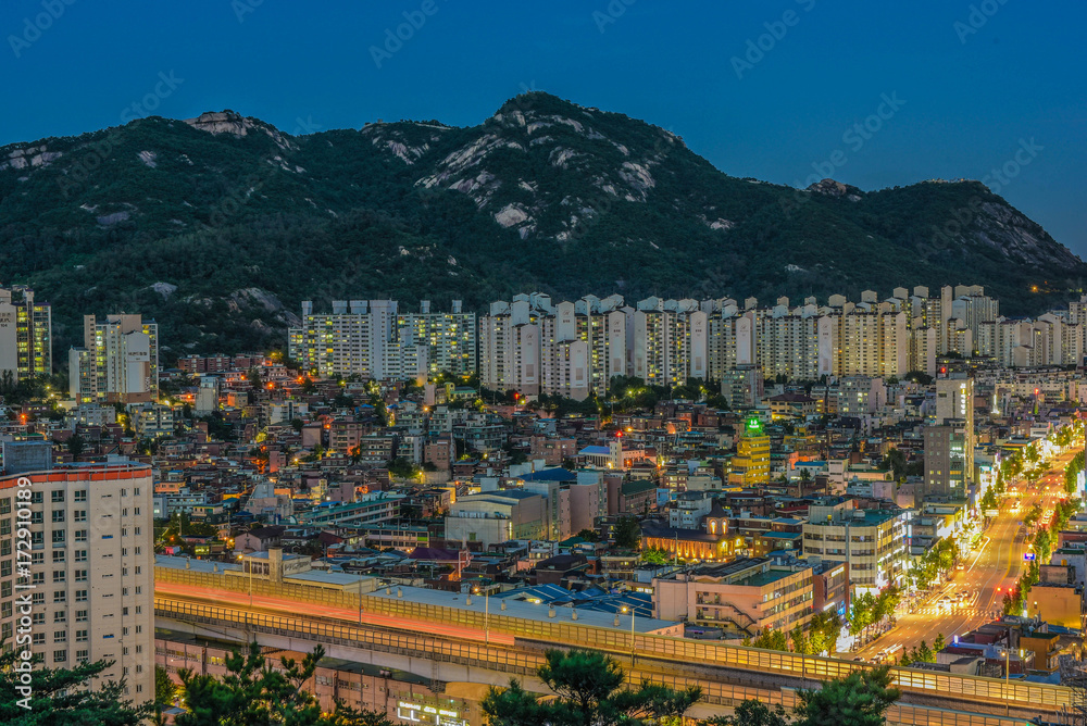 Fotografie seoul city night, skyline, south korea