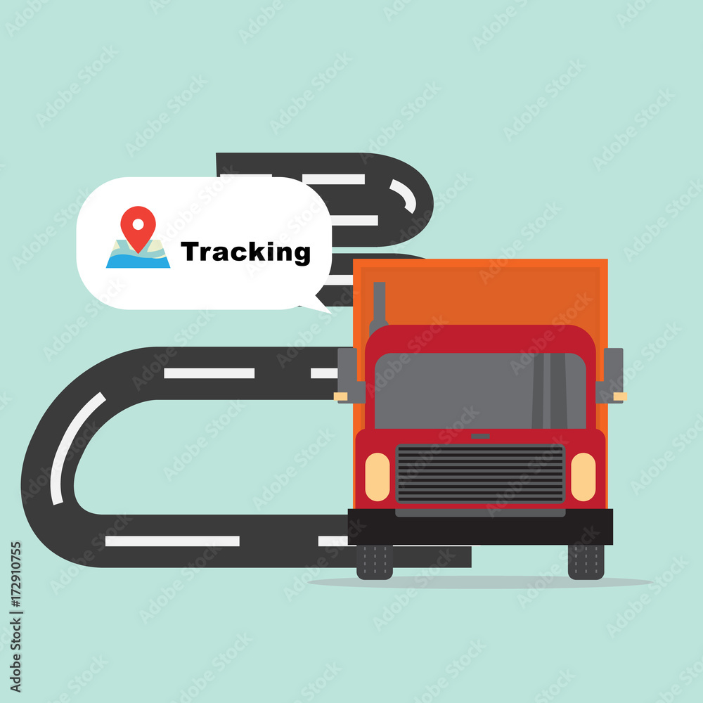 Tracking Truck ,Logistics and transportation of Container, logistic import export and transport industry on wolrd map background