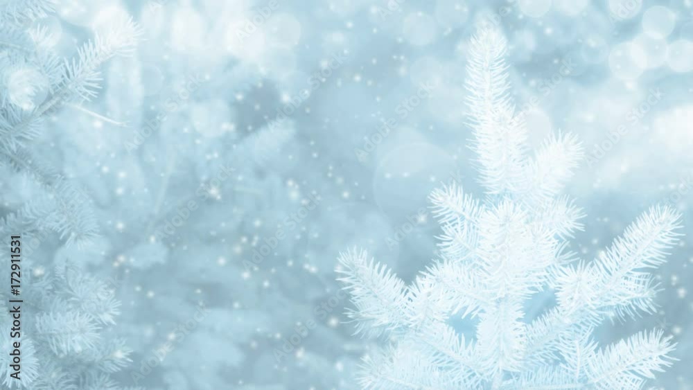 Winter Christmas tree background with falling snow - loop, 4K
