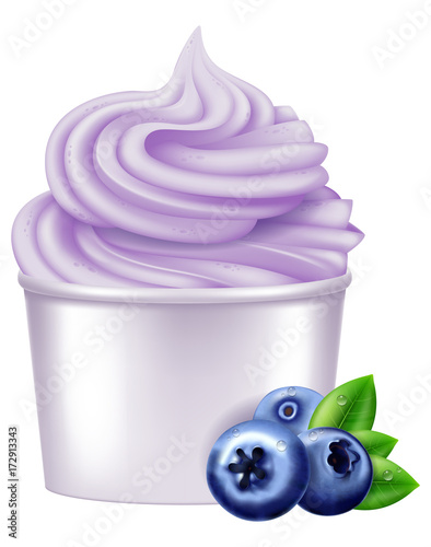 Frozen yogurt with blueberry. Vector illustration.