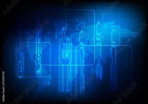 Abstract electronics world line technology blue background Vector Illustration