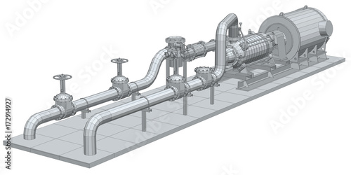 Industrial equipment pump. Wire-frame. EPS10 format. Vector rendering of 3d.