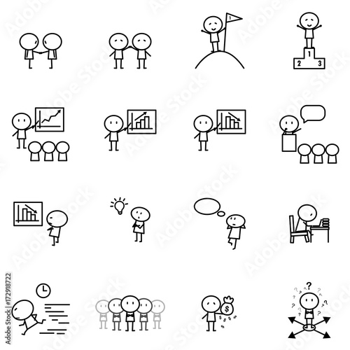 Set of Cartoon simple line charactor in variety action of Business idea concept for vector graphic design