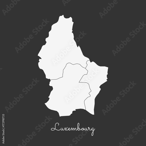 Luxembourg region map: white outline on gray background. Detailed map of Luxembourg regions. Vector illustration.