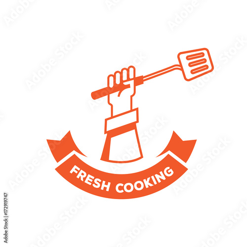 fresh cooking logo with hand hold turner