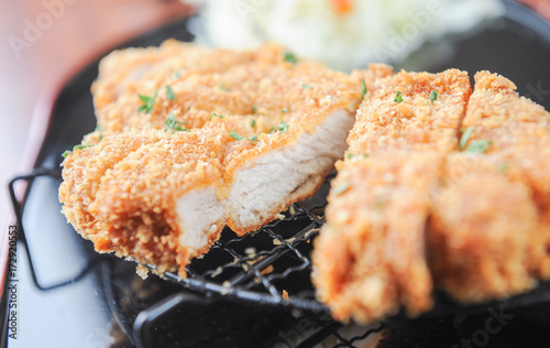 Photography Fried pork chop, and vegetables