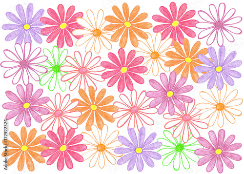 Handmade pencils drawing " Colorful Flowers" collage