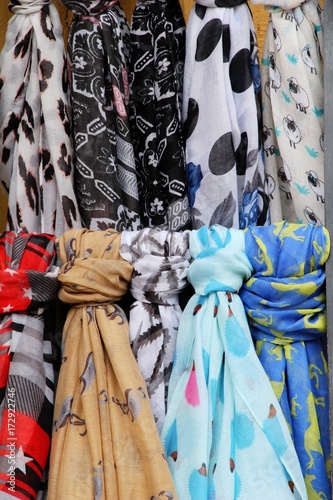 Colorful scarves shop for sale at market