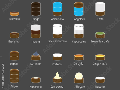 Color graphic line drawing coffee mixed icon style.