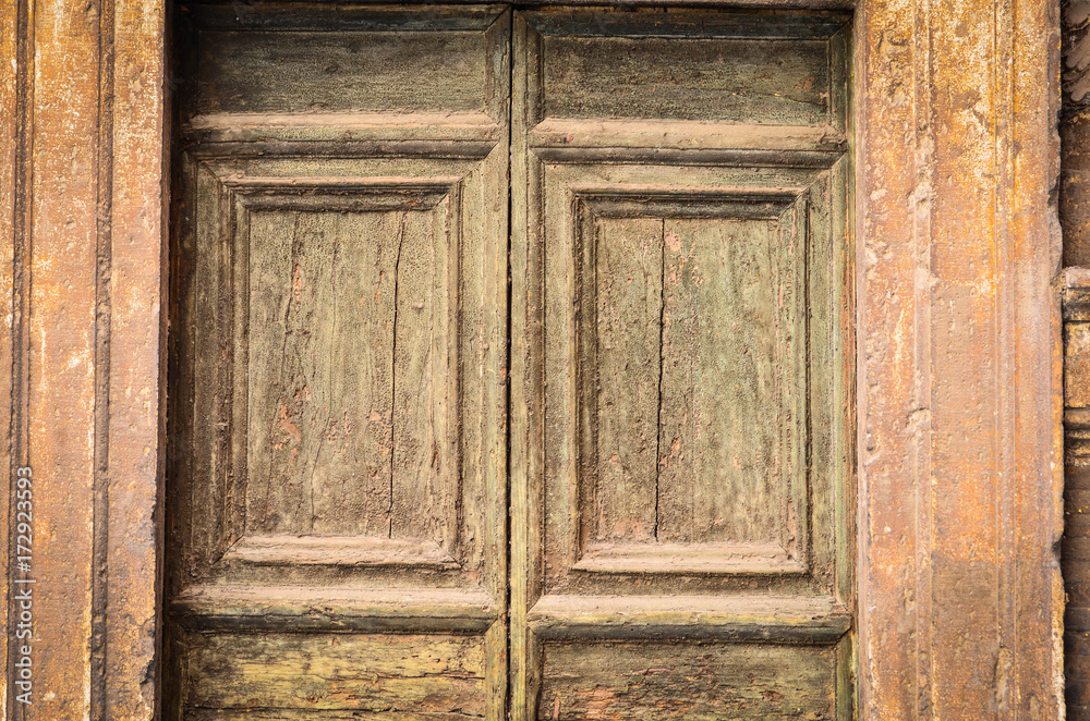 old doors view - knob, details, ancient door, wood structure