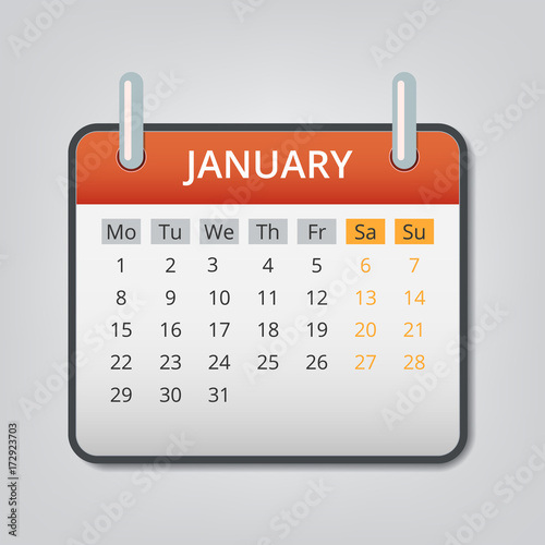 January 2018 calendar concept background, cartoon style photo