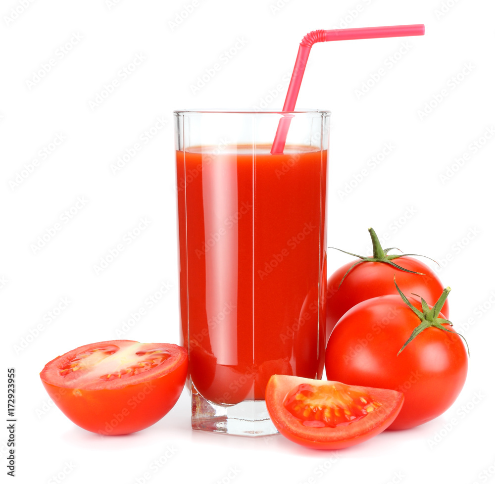 tomato juice isolated on white background. juice in glass