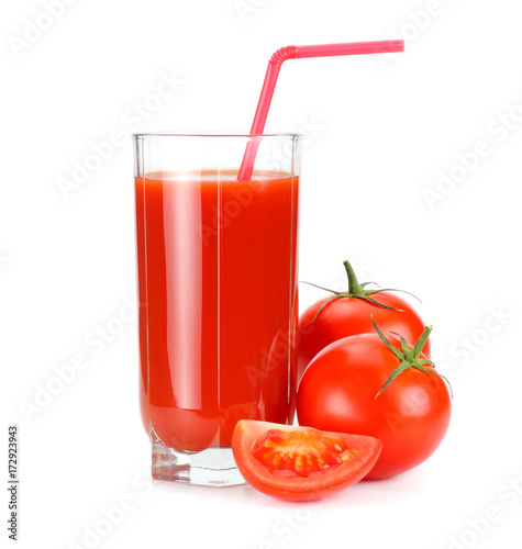 tomato juice isolated on white background. juice in glass