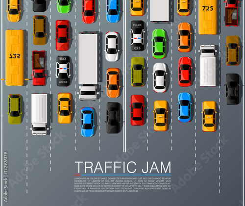 Road cars transport, traffic jam background. Vector illustration