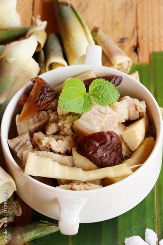 Bamboo shoot boiled soup with pork delicious