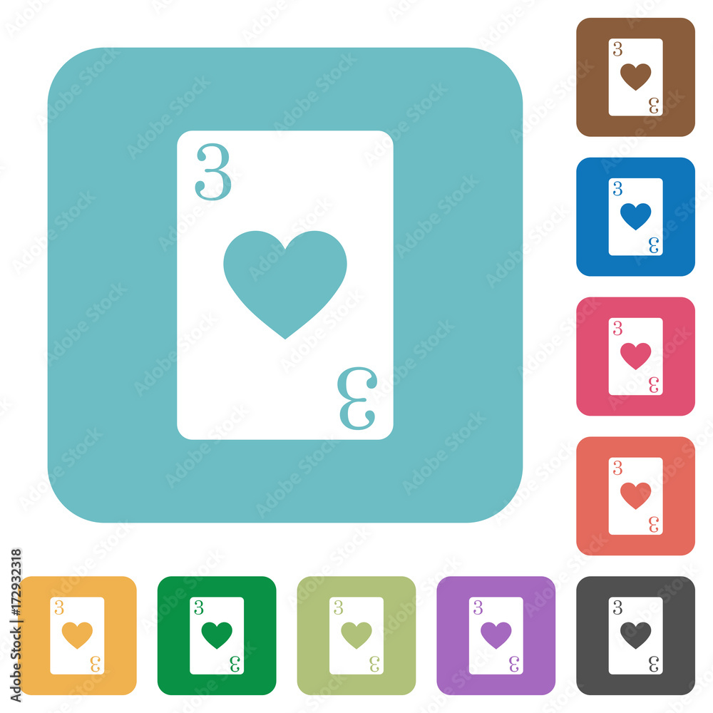Three of hearts card rounded square flat icons Three of hearts card rounded square flat icons