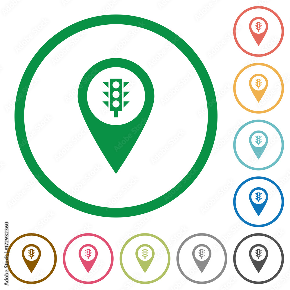 Traffic light GPS map location flat icons with outlines Traffic light GPS map location flat icons with outlines