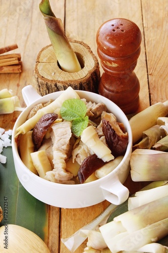 Bamboo shoot boiled soup with pork delicious