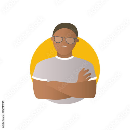 Proud, overproud black man, flat gradient vector icon