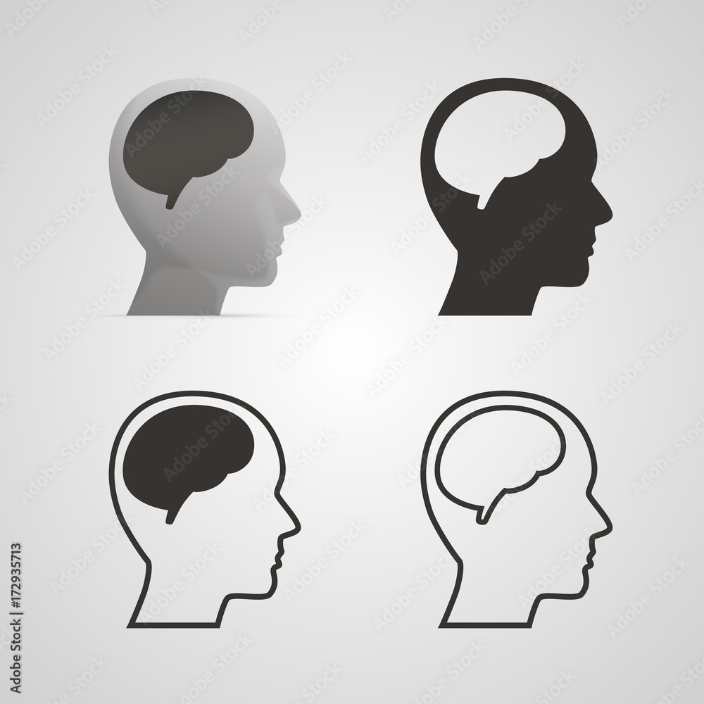 Silhouette head with the brain set. Vector illustration