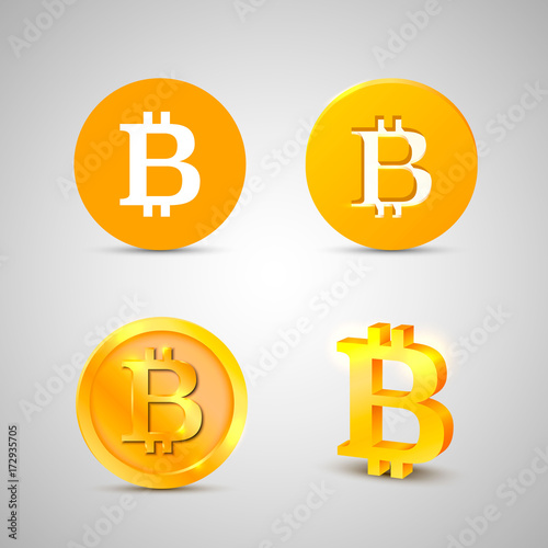 Bitcoin icons set on the white background. Vector illustration