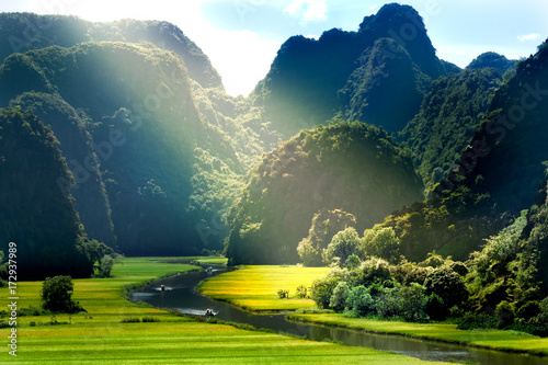 Rice field and river, NinhBinh, vietnam landscapes photo