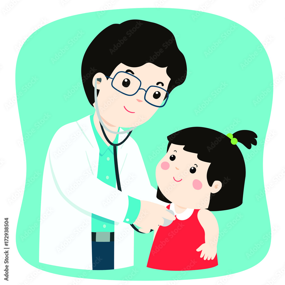kid on medical check up with male pediatrician doctor. Vector illustration in a flat style. kid on medical check up with male pediatrician doctor. Vector illustration in a flat style.
