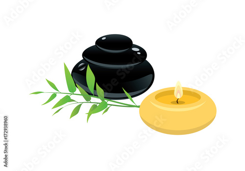 Spa vector images. Candle and lava stones on a white background