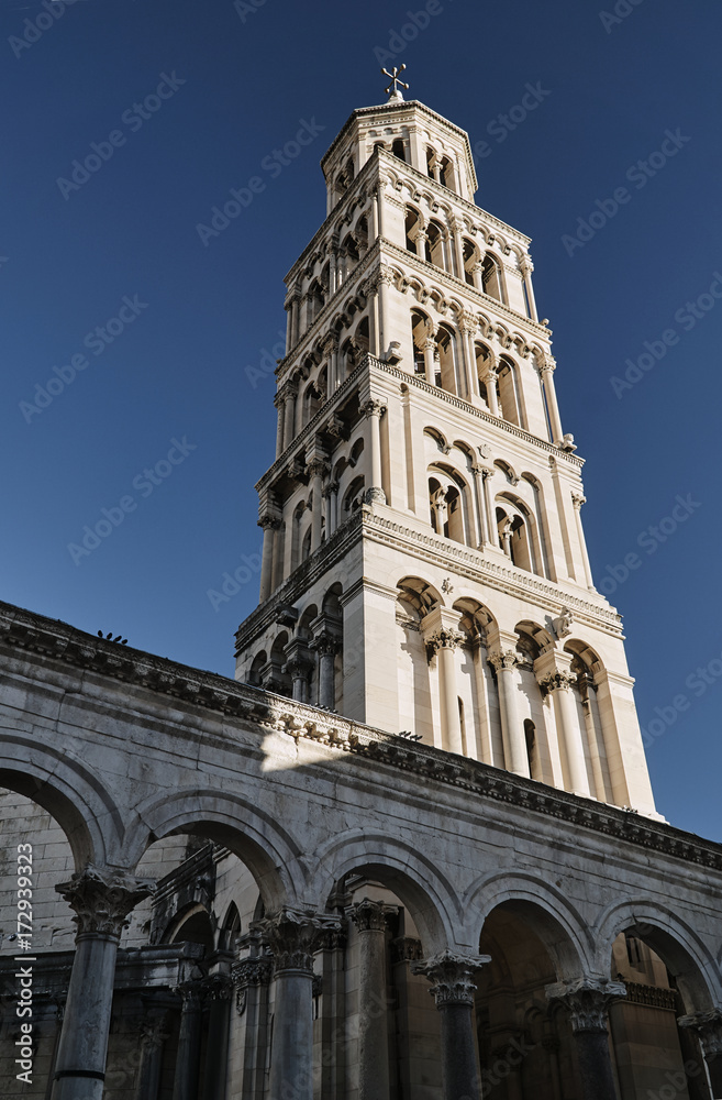 Belfry of Saint Dujma Cathedral in the city of Split, Croatia.