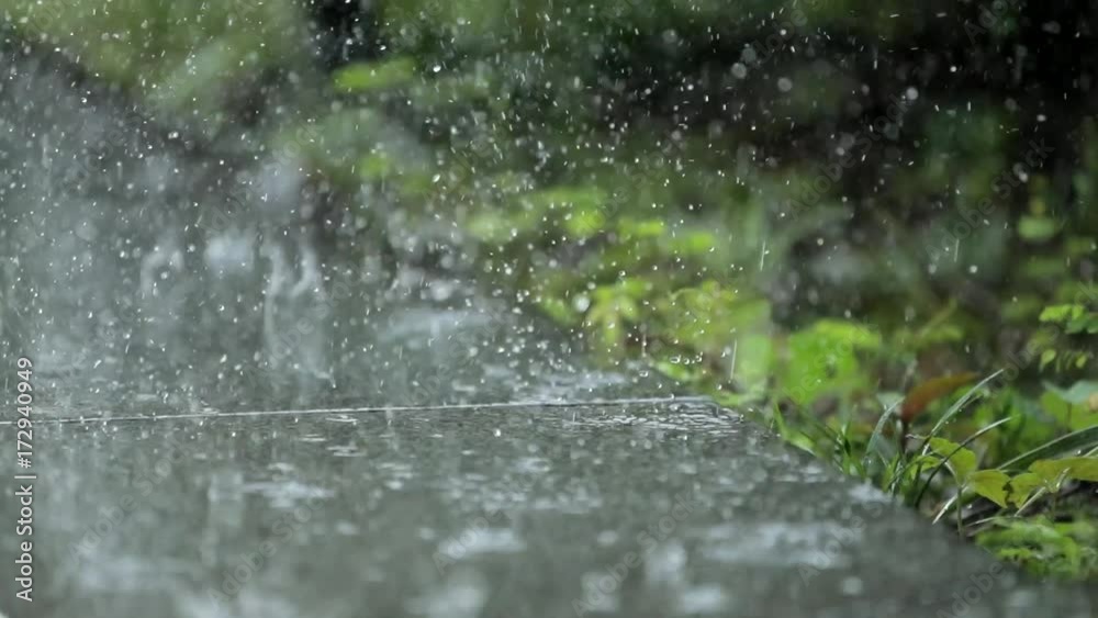 Slow motion of raining outside