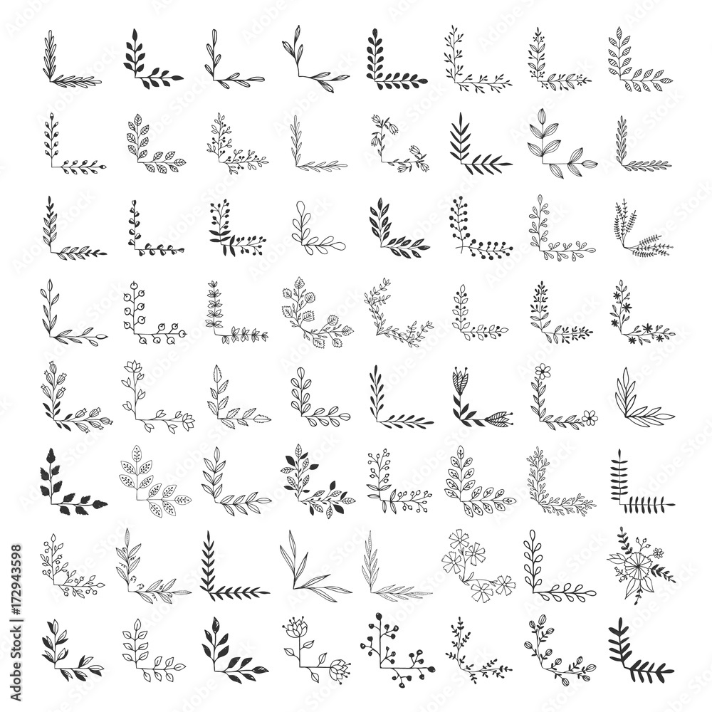 Fototapeta premium Filigree corners. Sketched vector illustration. Fancy borders.