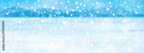 Vector snow fall  mountains background.