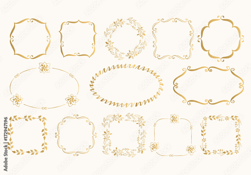 Set of flourish golden frames. Vector. Isolated. 